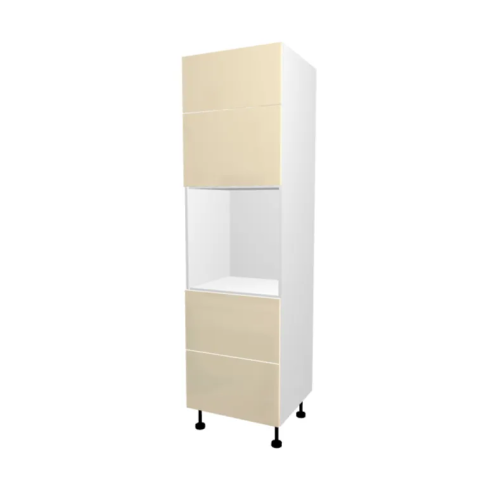 COLONNE DE CUISINE FOUR AVEC 2 TIROIRS + 2 P , CASABLANCA , BEIGE BRILLANT , L 60 cm x H 204 cm x P 56 cm