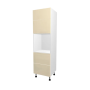 COLONNE DE CUISINE FOUR AVEC 2 TIROIRS + 2 P , CASABLANCA , BEIGE BRILLANT , L 60 cm x H 204 cm x P 56 cm