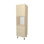 COLONNE DE CUISINE FOUR AVEC 2 TIROIRS , CASABLANCA , BEIGE BRILLANT , L 60 cm x H 204 cm x P 56 cm